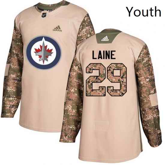 Youth Adidas Winnipeg Jets 29 Patrik Laine Authentic Camo Veterans Day Practice NHL Jersey